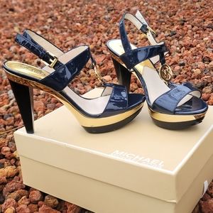 Michael Kors navy blue with gold heels